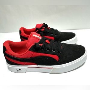 PUMA Junior Smash v2 Suede Sneakers - Black/White /Red Size 5C